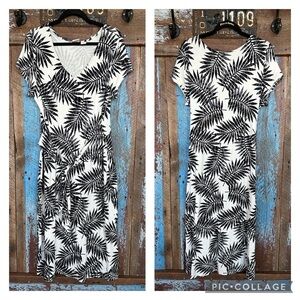 C&C California Tropical Palm Leaf Black White Print MIDI Dress Size XL